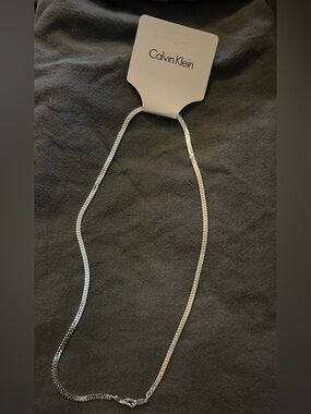 Calvin Klein 14k White Gold Plated Herringbone 18” Chain Necklace NWT